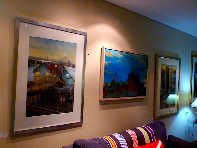 exhibition of Pyrmont paintings by industrial heritage artist Jane Bennett in the members lounge of the Australian National Maritime Museum