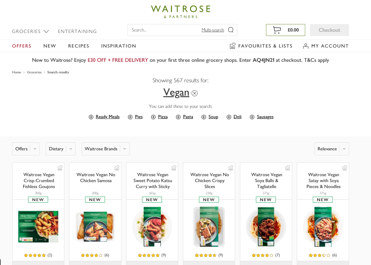 Waitrose vegan and free from food