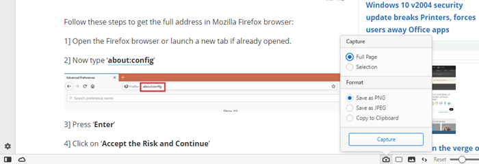 จับภาพหน้าจอของหน้าใน Vivaldi Browser