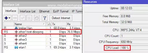 traffic flooding looping jaringan mikrotik