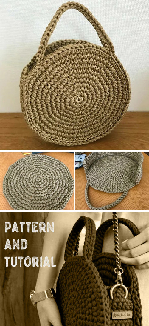 Crochet bag, Easy round circle bag, Pattern No3, with long strap, in both  UK and US crochet terms
