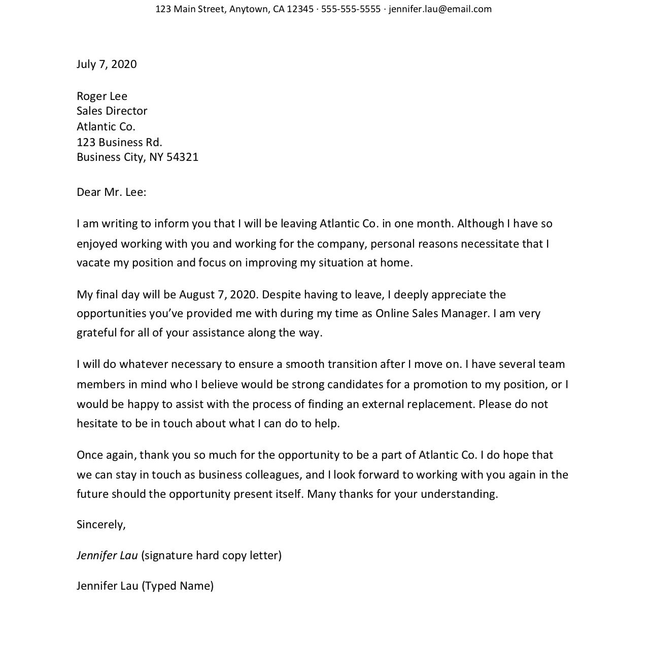 Format Resignation Letter Sample Personal Reasons  Letter Template