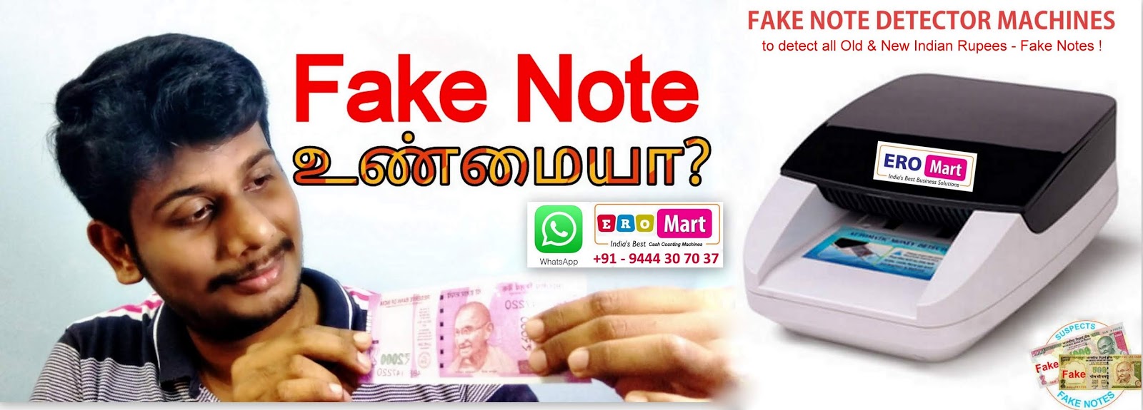 Fake Note Detector Machines to detects all Old and New Indian Rupees in