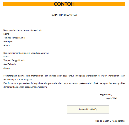 Contoh Surat Ijin Orang Tua Saat Mendaftar Di Pspp