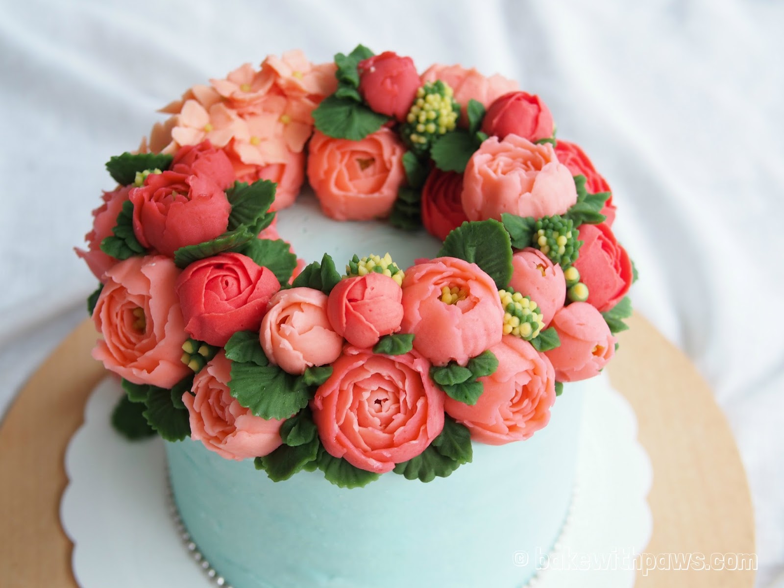 Korean Style Buttercream Flowers Cake 8 BAKE WITH PAWS