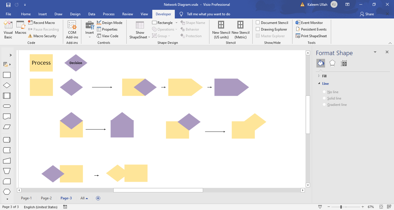 How to combine shapes in Microsoft Visio with the help of Operations?