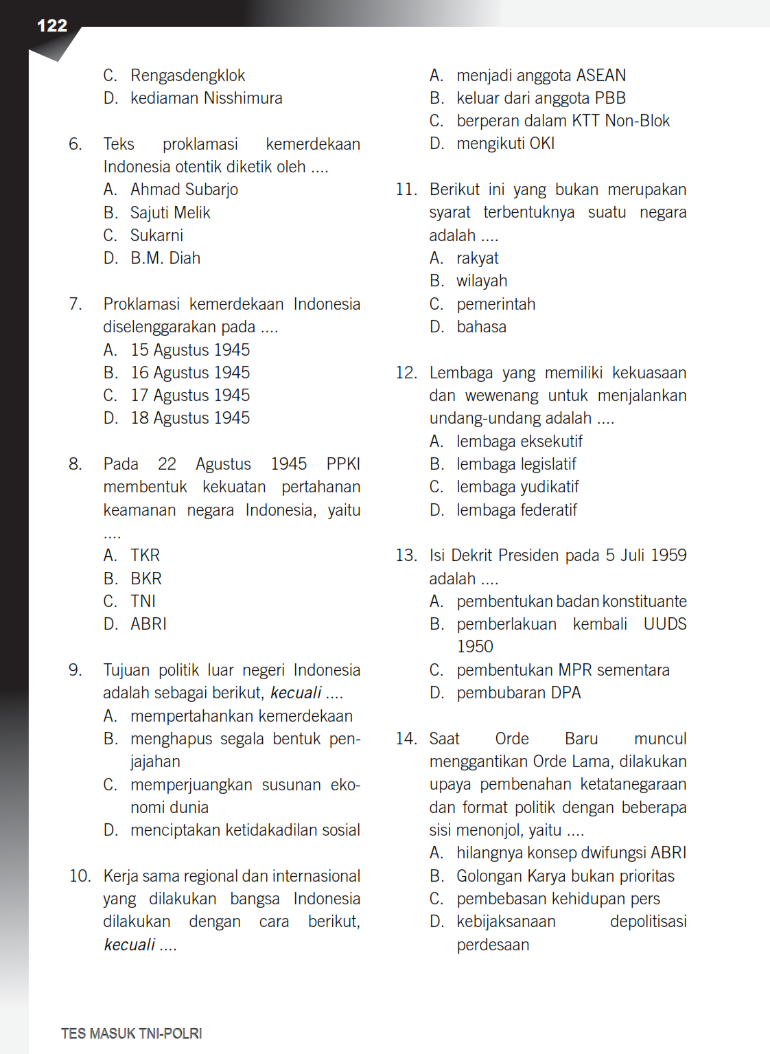 Top Bank Semua Jenis Soal Tes Masuk TNI POLRI Paling