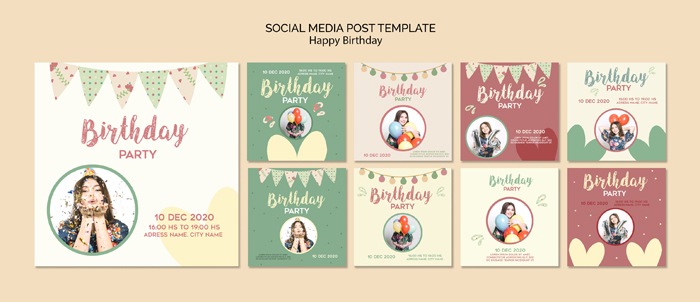 Birthday Party Social Media Posts Template With Photo Birthday Party Social Media Posts Template With Photo