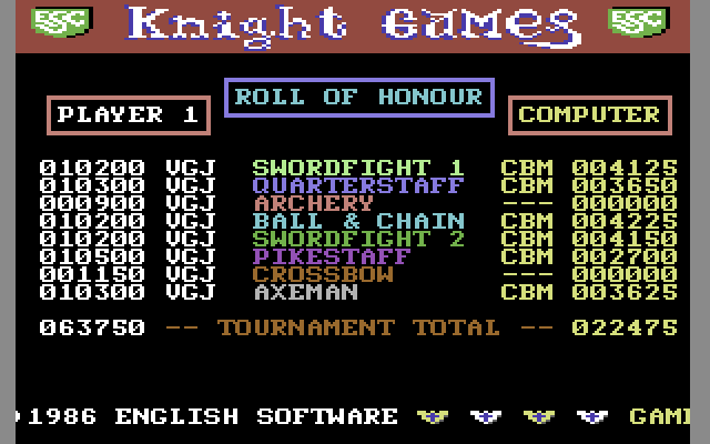 Jeu complet Knight Games {Commodore 64/128} Mastertronic dans sa boîte