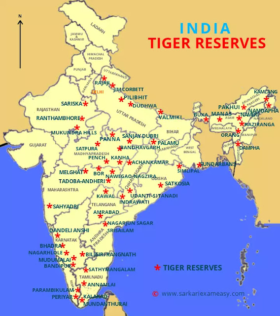 Find Latest Tiger Reserves in India map 2021