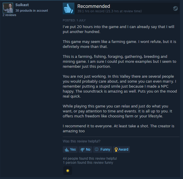 Stardew Valley Game Review By Suikast on Steam