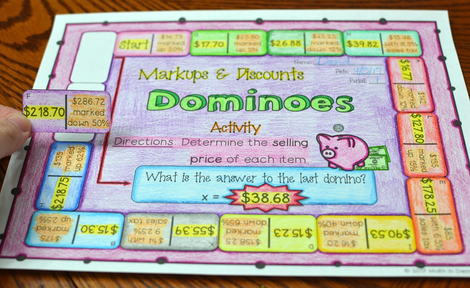 Markups and Discounts Dominoes Activity For Markup And Discount Worksheet
