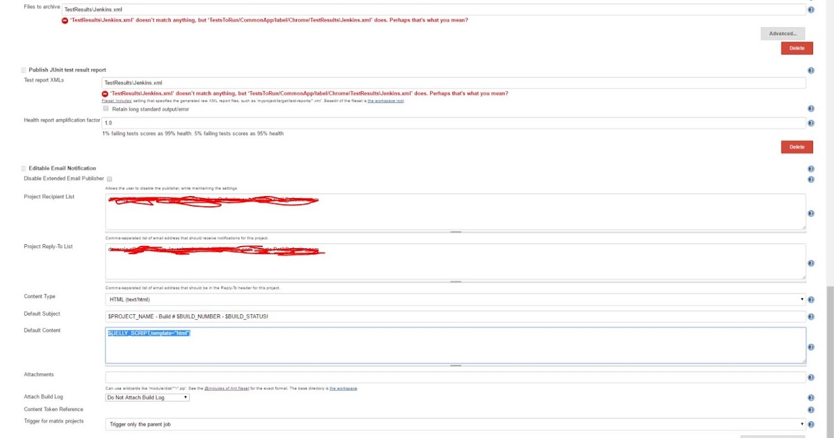 Test Automation Editable Email Notification configuration for Jenkins Matrix project