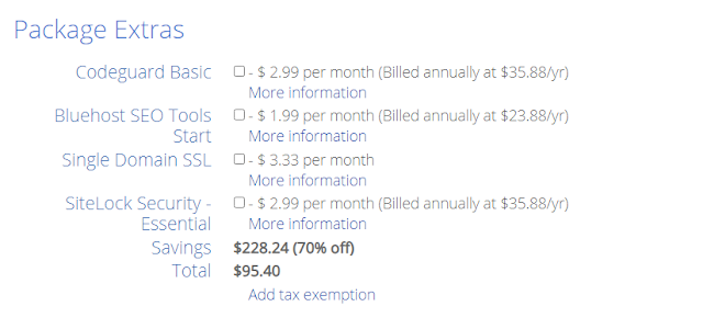 package extras on bluehost