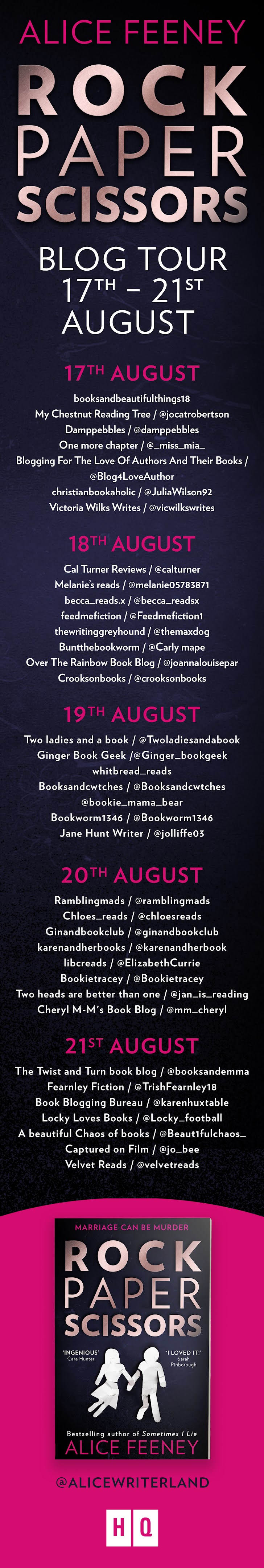 Rock Paper Scissors by Alice Feeney book blog tour banner