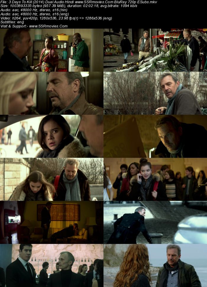 3 Days to Kill (2014) Dual Audio Hindi 480p BluRay x264 400MB ESubs Movie Download