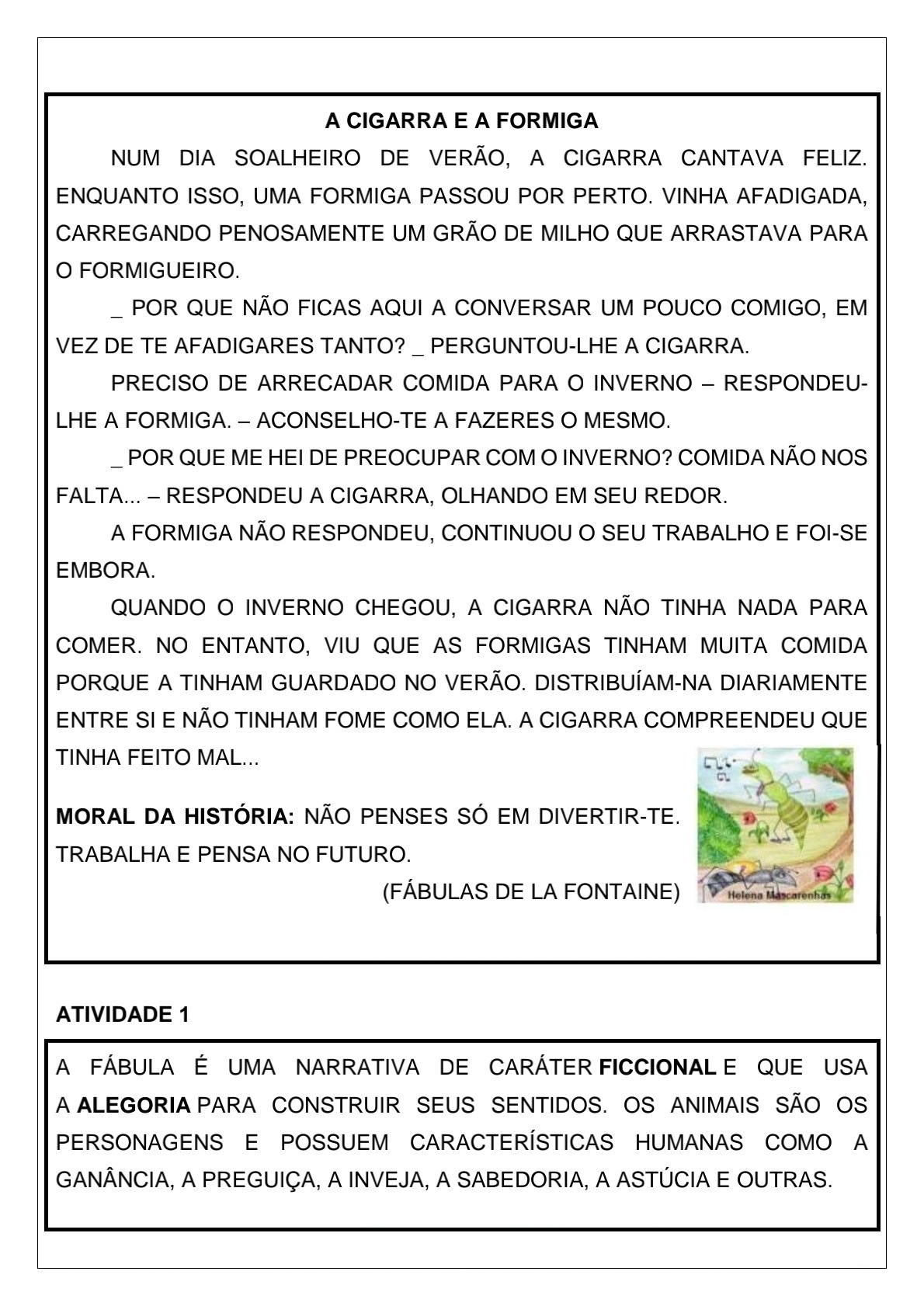 👍Sequência didática A cigarra e a formiga Sequência didática referente a fábula 👍Sequência didática A cigarra e a formiga Sequência didática referente a fábula