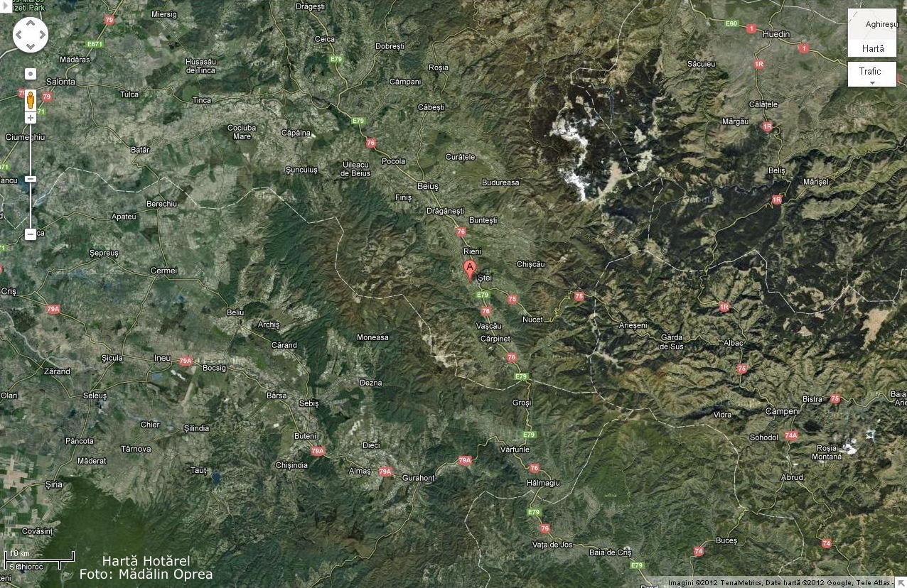 Hotarel, Bihor, Romania imagine din satelit via Google Maps ; satul Hotarel comuna Lunca judetul Bihor Romania