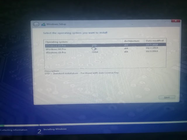 Windows setup ,Selecting the operation system you want to install.