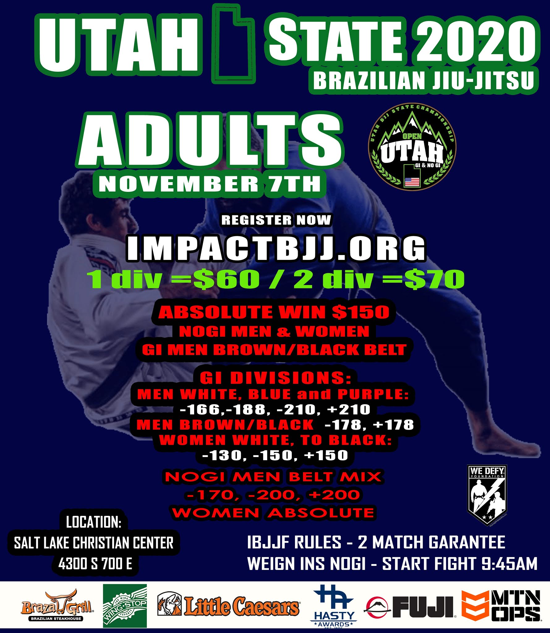 IMPACT BJJ TOURNAMENTS ADULTS & MASTERS UTAH STATE BJJ 11/7/2020