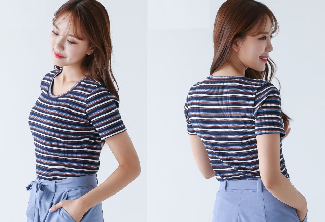 Mẫu áo thun gân sọc thời trang