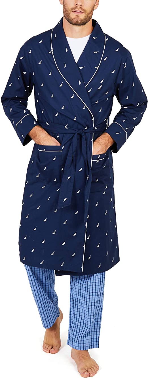 Nautica Men's Long Sleeve Lightweight Cotton Woven Robe