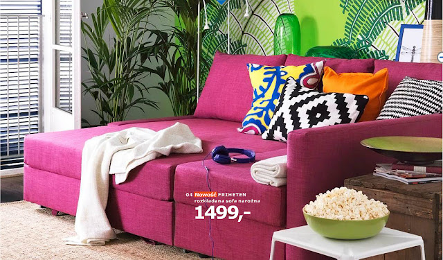 Ikea, katalog, styl skandynawski, 2014, różowa sofa, meble do domu dla lalek, turkus, róż, brudna żółć, złoty, ciekawe rozwiązania, mała przestrzeń, DIY,