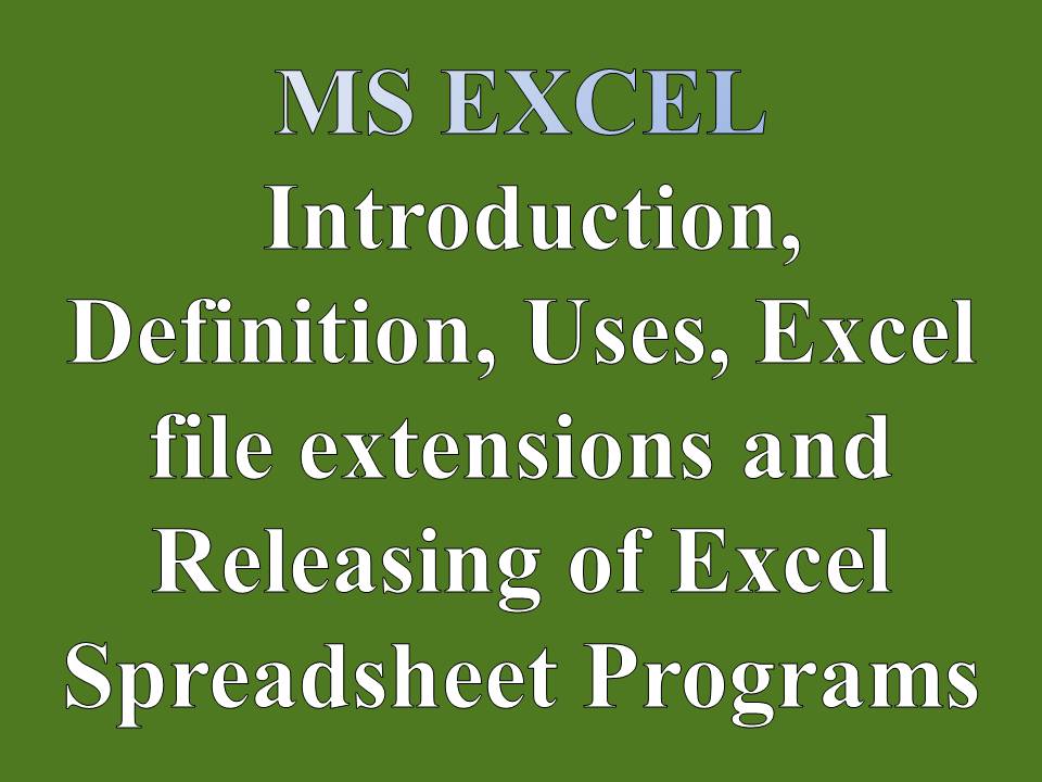 Excel Introduction, Definition, Uses, Excel file extensions and Releasing of Excel Spreadsheet