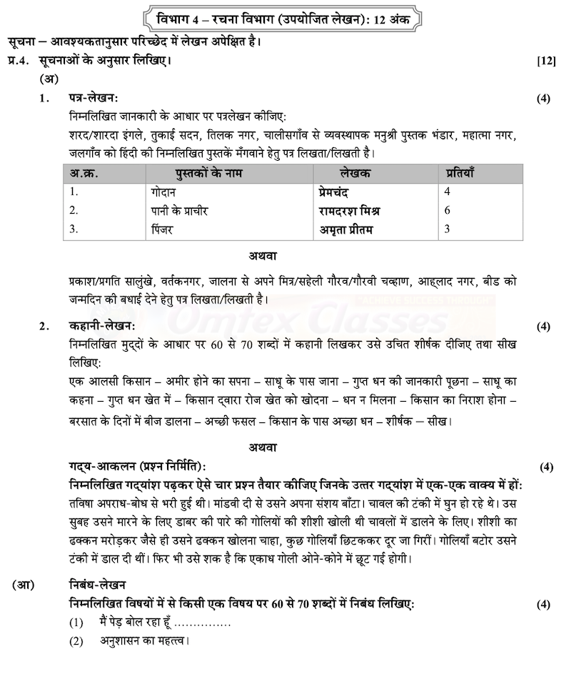 SSC Hindi Question Paper 2020 - Composite - March - English Medium - Std 10th Maharashtra Board