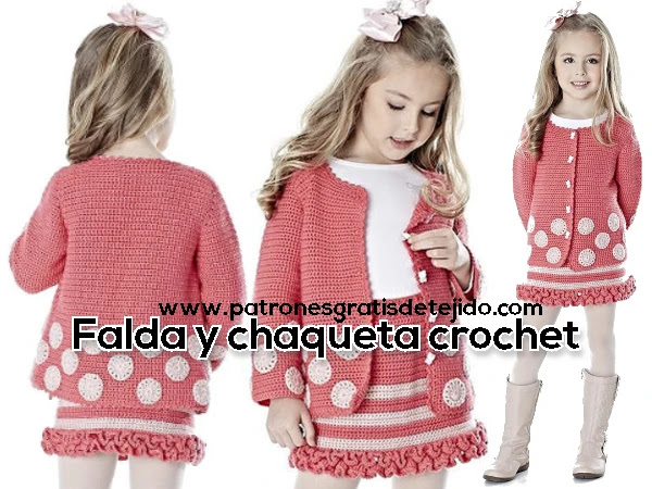 Falda y chaqueta para nenas a crochet | Patrones e