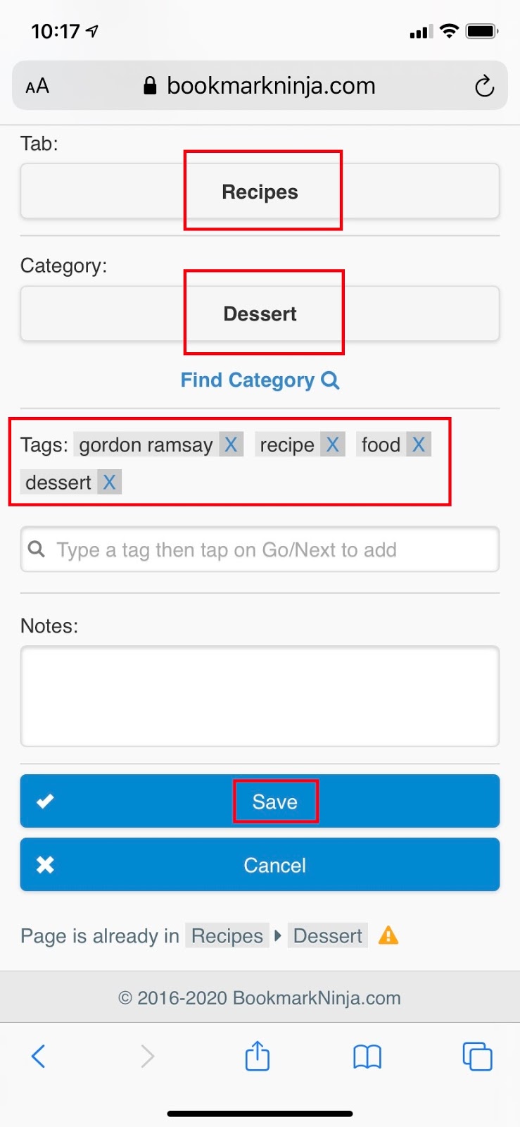 Bookmark Ninja New feature Edit already added bookmark in the "Add