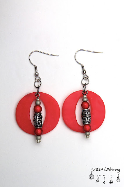 Boucles oreilles pâte polymère transparence rouge Fimo Stenna Création