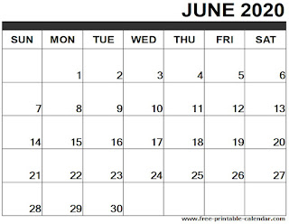 Free Printable Calendar June 2020