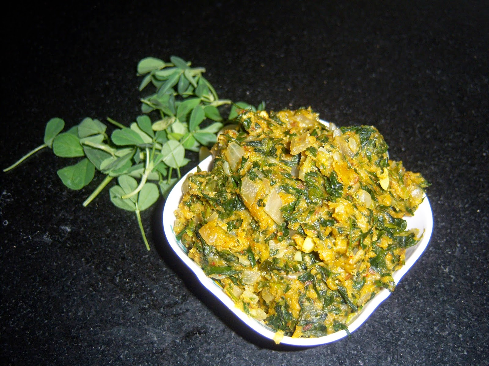 Methi Besan Bhaji Methi Senagapindi Kura Fenugreek Leaves Curry