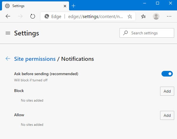 Desactivar las notificaciones web en el navegador Edge