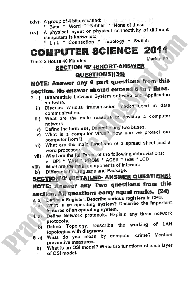 Computer-science-2011-five-year-paper-class-XI