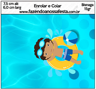 Fiesta en la Piscina, Niño Moreno: Etiquetas para Candy Bar para Imprimir Gratis. Etiquetas de Fiesta en la Piscina, Niño Moreno para imprimir gratis.