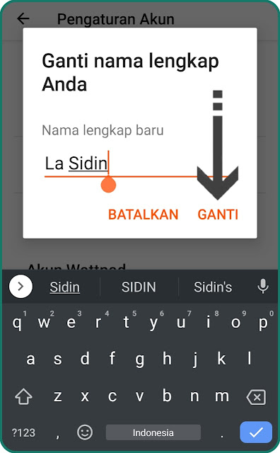 ganti nama di wattpad