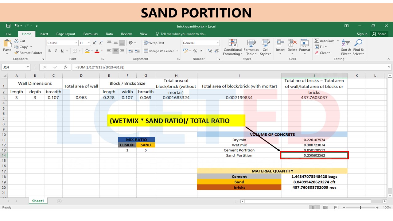 How Do I Calculate Brick, Sand And Cement In Brick Masonry using EXCEL