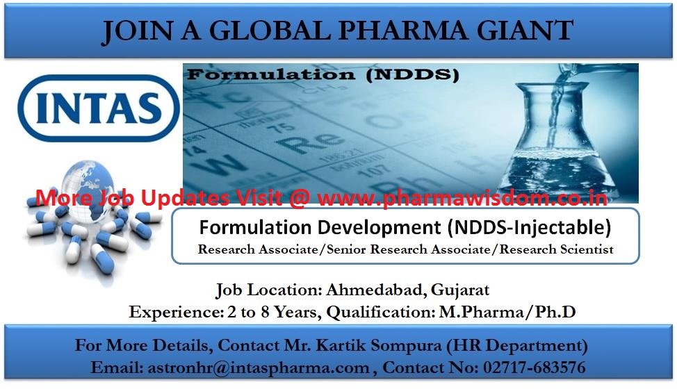 Urgent Openings in Intas Pharmaceuticals for Analytical, Formulation