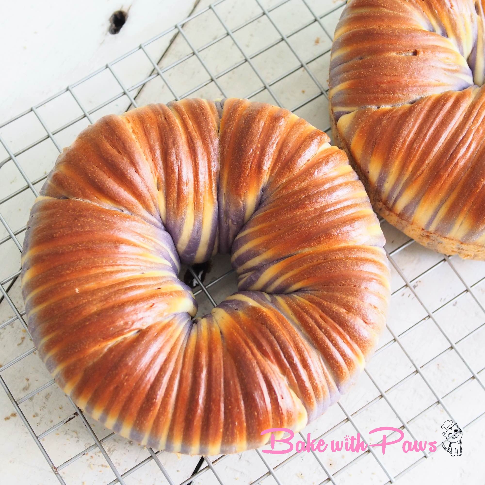 Sourdough Butterfly Pea Flower Wool Roll Bread BAKE WITH PAWS