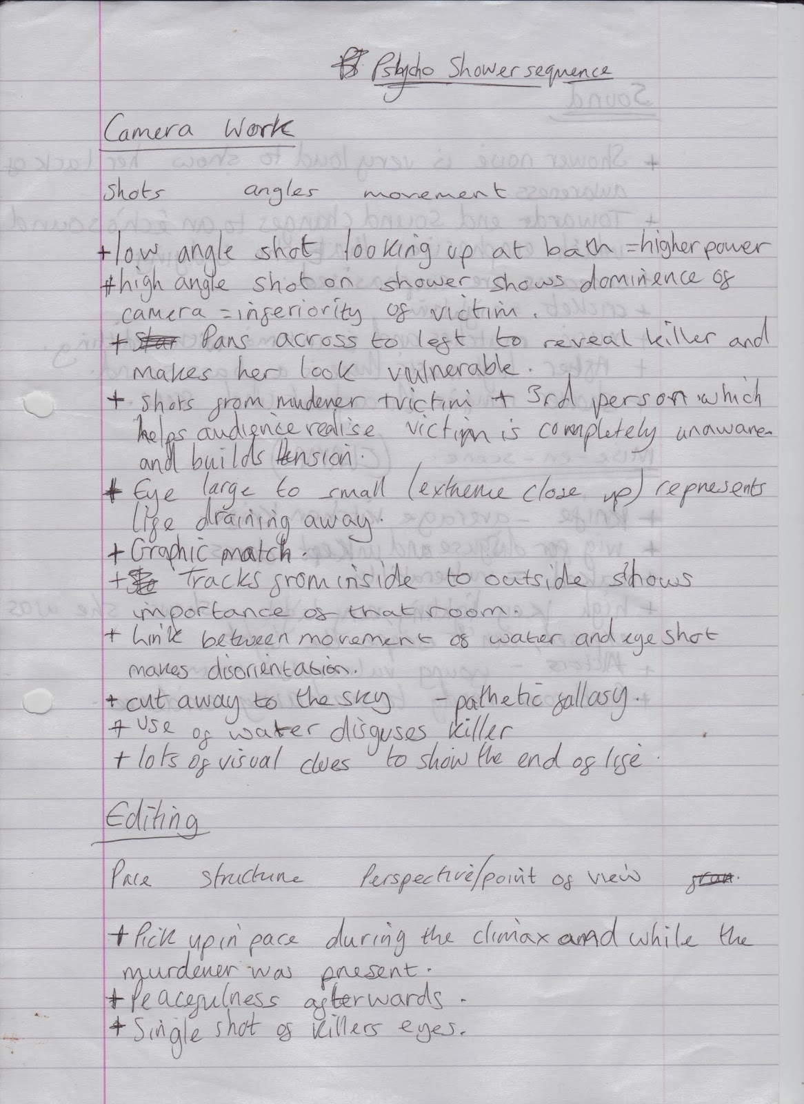 Tom Haynes Foundation Production Psycho Shower Scene Notes