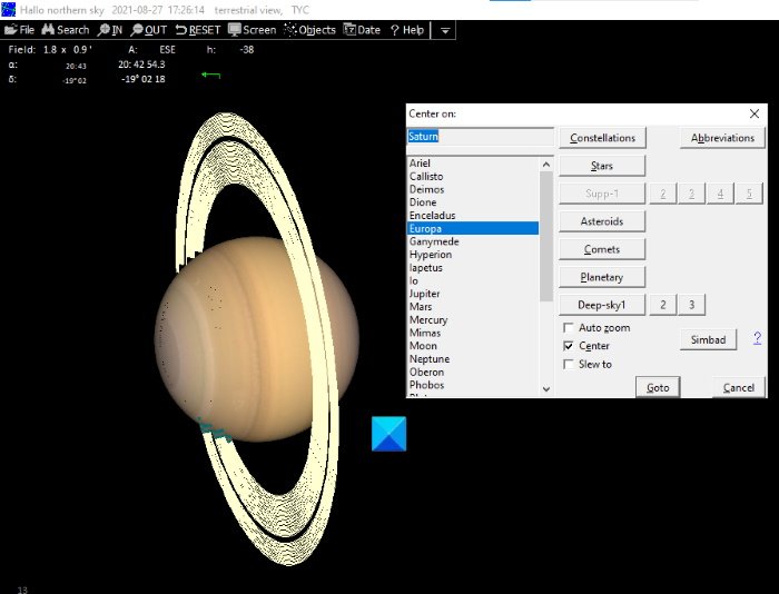 Hallo Northern Sky Planetarium-software