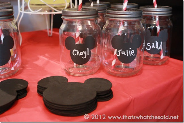 Disney Wedding Inspiration: Mickey Mouse Mason Jars with Chalkboard Labels by That's What Che Said