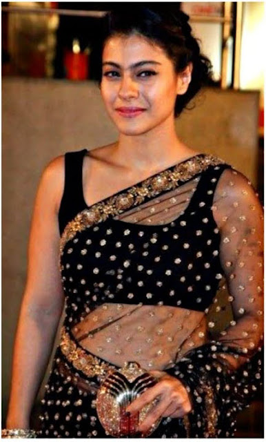 Bollywood Actress Kajol Latest Stills In Black Netted Saree 4