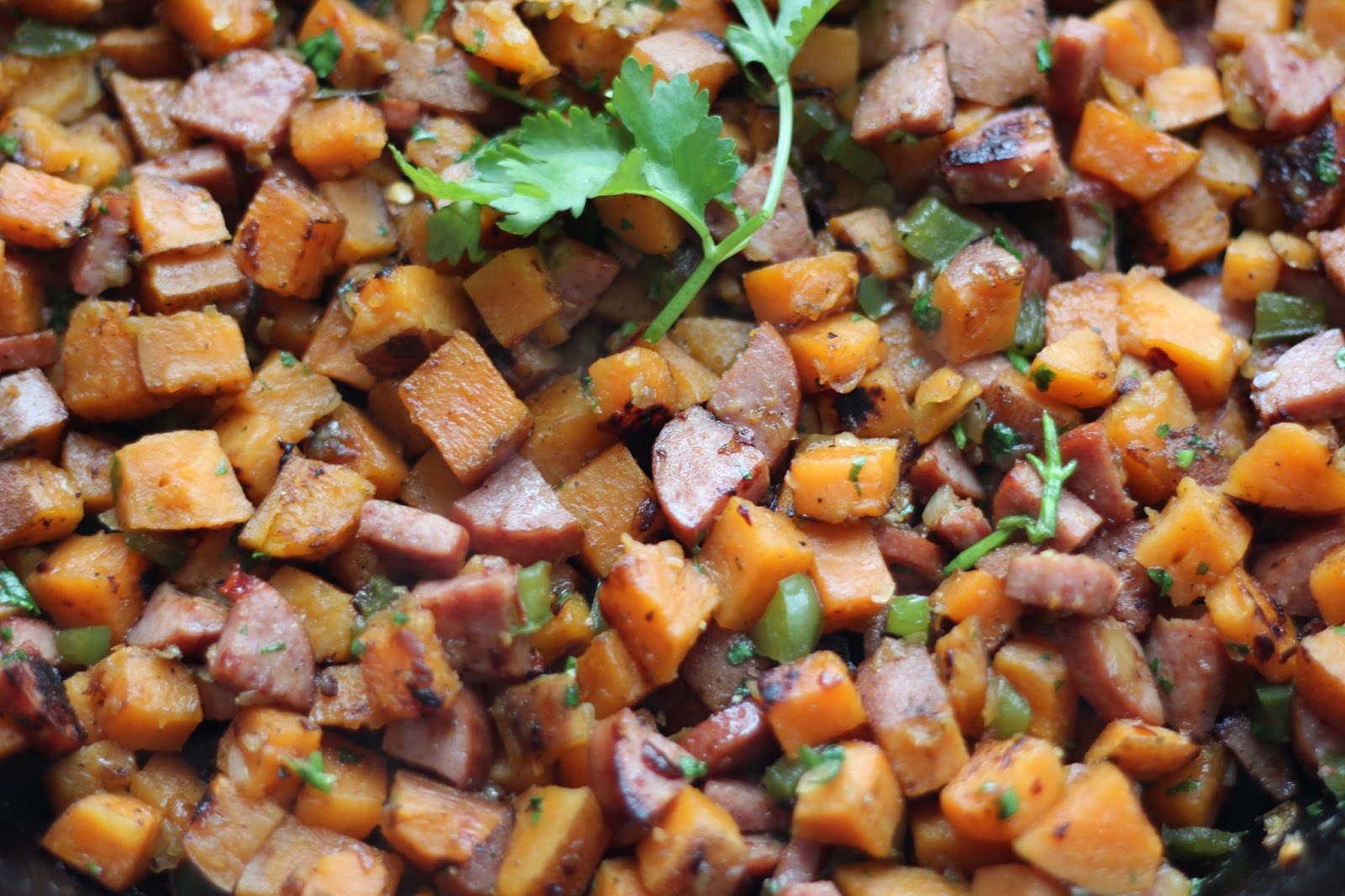Gluten Free Lite Sweet Potato Hash with Turkey Kielbasa