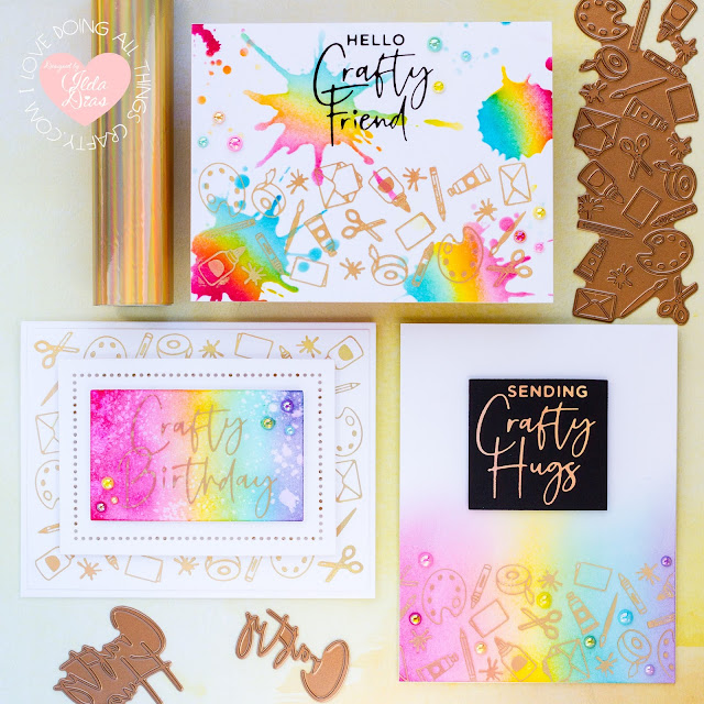 Spellbinders, Glimmer Hot Foil Kit of the Month, Crafty Day, Inspiration Cards, Rainbow, Atelier Inks, Crafty Birthday, Friendship Card, Card Making, ilovedoingallthingscrafty, 