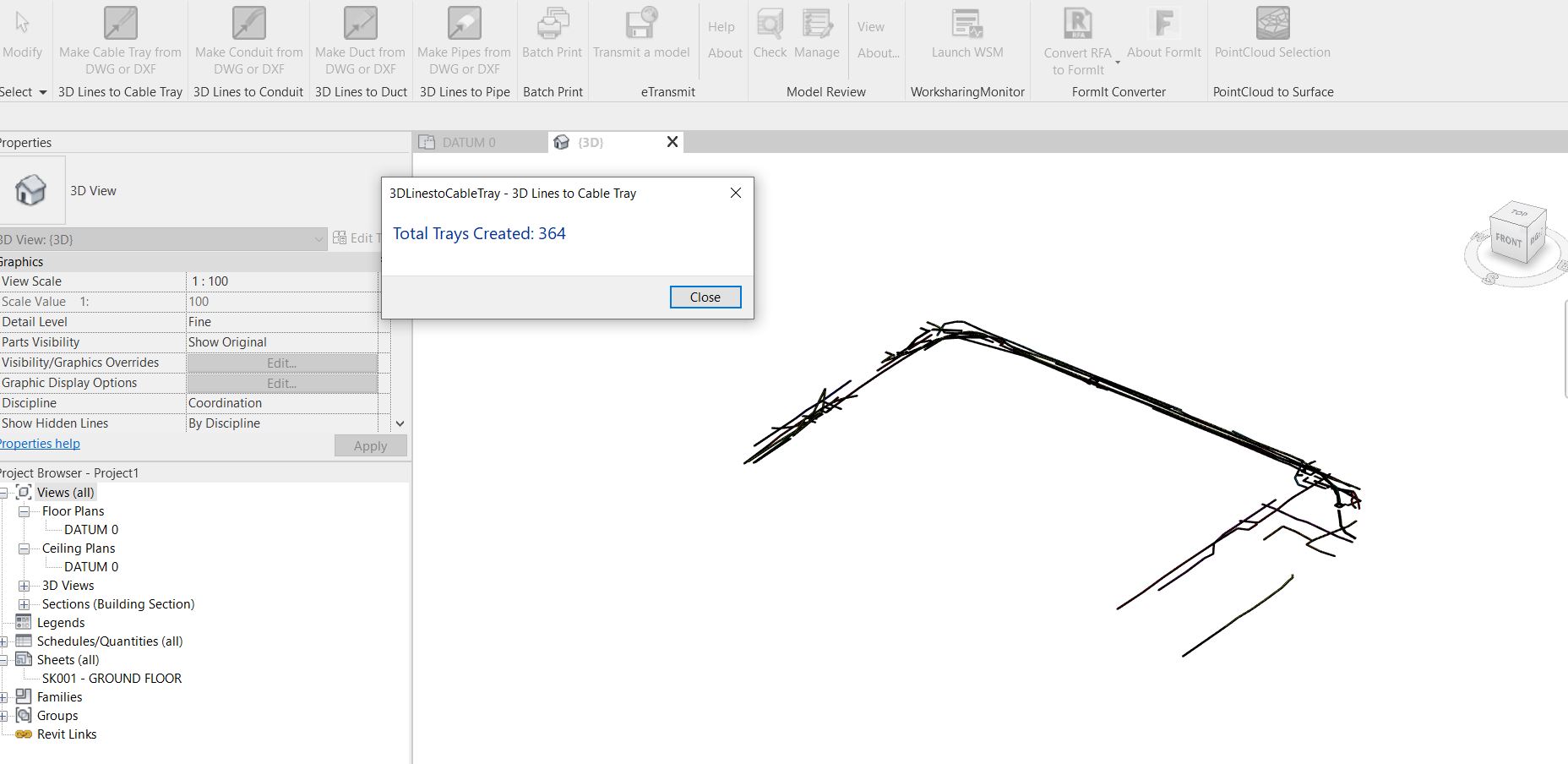 Revit AddOns 3D Lines to Cable Tray