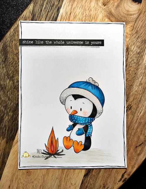 Encouragement card with penguin by the fire digital stamp