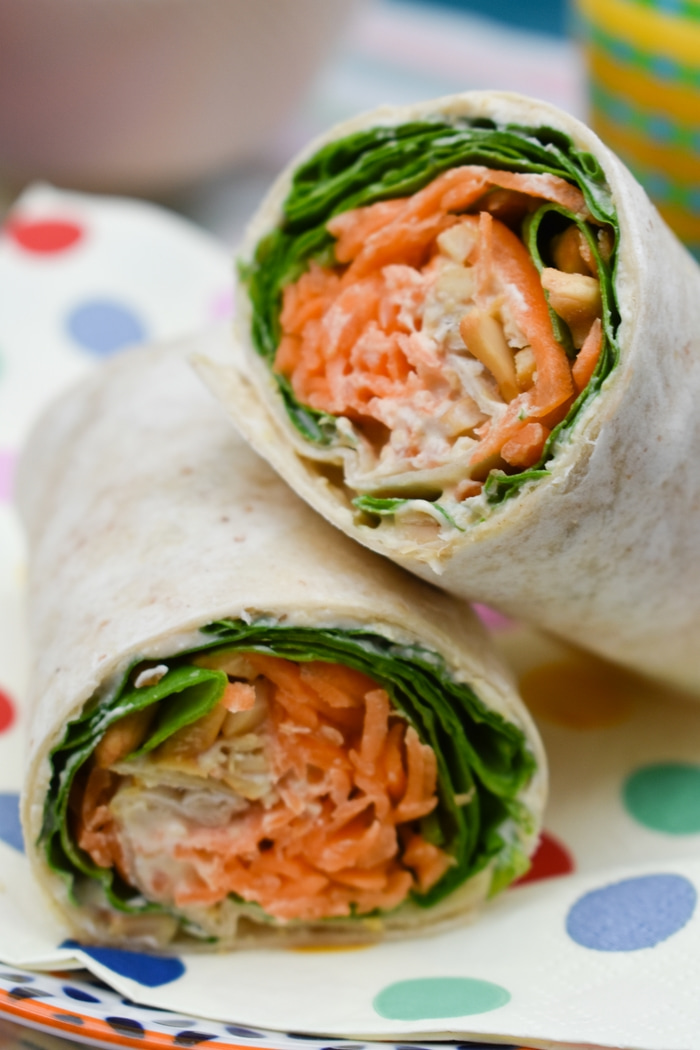 A close up of Carrot and Spinach Crunch Lunch Wrap